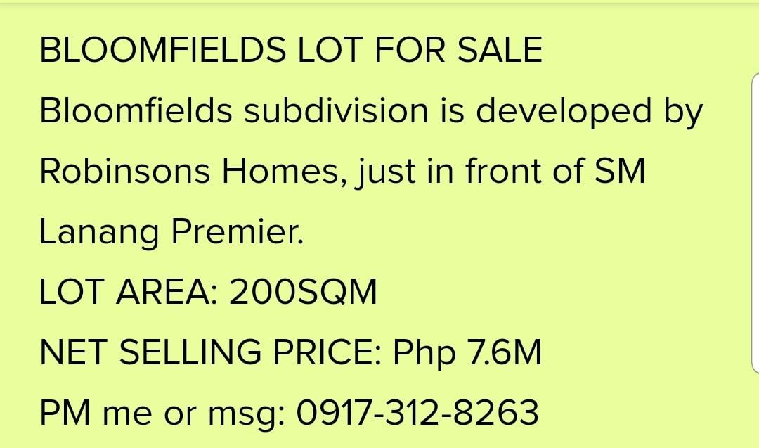 Residential Lot in Bloomfields Davao
 Fronting SM Lanang Pre...