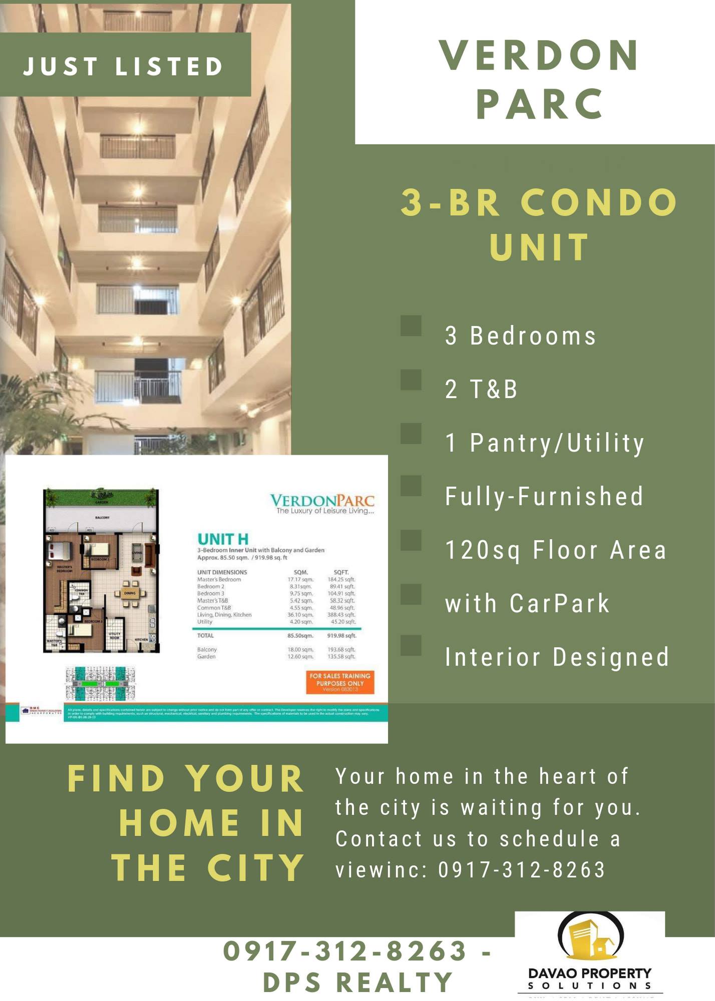 3 BEDROOMS Condo Unit for Sale at Verdon Parc Davao
 Fully F...