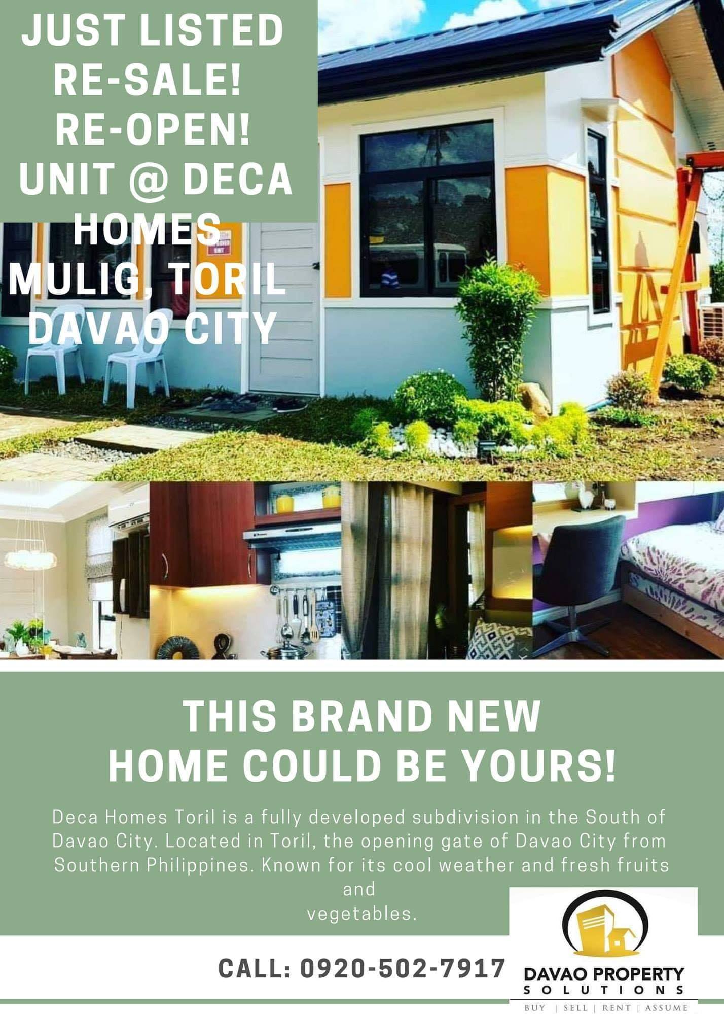 Just ListedRe-Sale, Re-Open, Assumption Promo for Deca Homes...