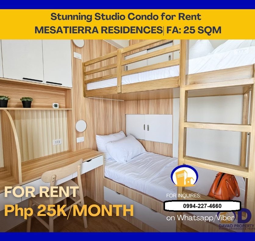 MESATIERRA FULLY FURNISHED STUDIO CONDO FOR RENT - Davao Property Solutions