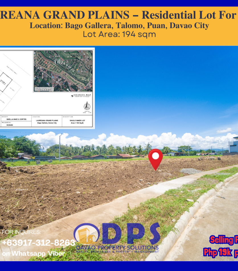 DPS250082 𝐋𝐀𝐔𝐑𝐄𝐀𝐍𝐀 𝐆𝐑𝐀𝐍𝐃 𝐏𝐋𝐀𝐈𝐍𝐒 – 𝐑𝐞𝐬𝐢𝐝𝐞𝐧𝐭𝐢𝐚𝐥 𝐋𝐨𝐭 𝐅𝐨𝐫 𝐒𝐚𝐥𝐞 - Davao Property Solutions
