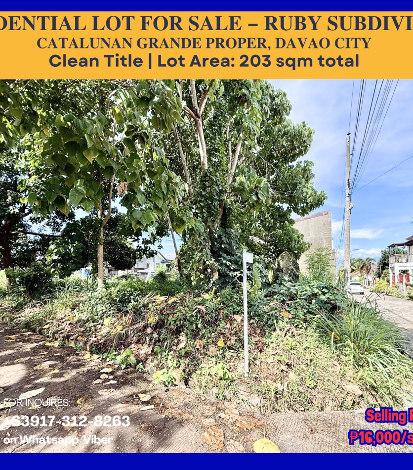 DPS250086 𝐑𝐄𝐒𝐈𝐃𝐄𝐍𝐓𝐈𝐀𝐋 𝐋𝐎𝐓 𝐅𝐎𝐑 𝐒𝐀𝐋𝐄 – 𝐑𝐔𝐁𝐘 𝐒𝐔𝐁𝐃𝐈𝐕𝐈𝐒𝐈𝐎𝐍 - Davao Property Solutions