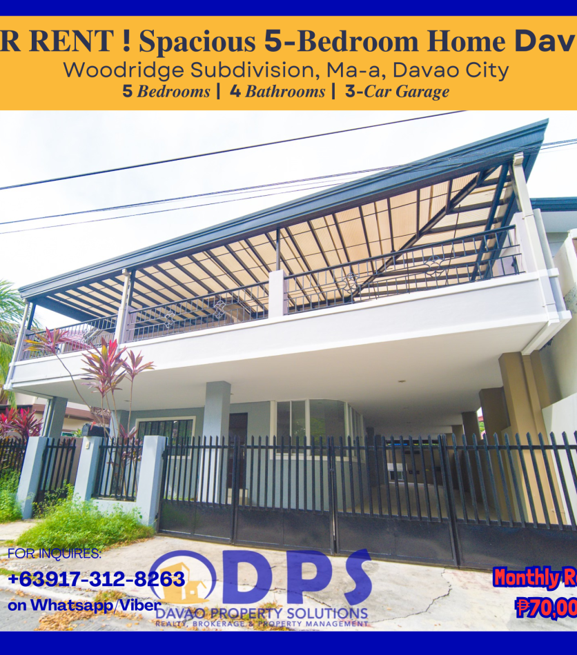 DPS250093 5BR HOUSE FOR RENT IN WOODRIDGE - Davao Property Solutions