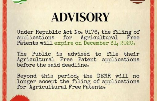 ADVISORY
 Under Republic Act No. 9176, the filing of applica...