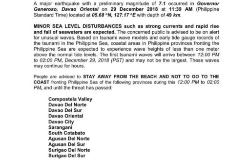 ADVISORY: Minor Sea Level Disturbances
 Stay away from the b...