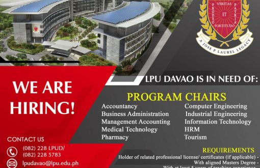 LPU Davao is looking qualified program chairs for its variou...