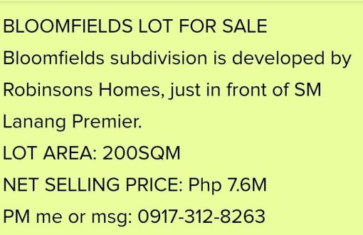 Residential Lot in Bloomfields Davao
 Fronting SM Lanang Pre...